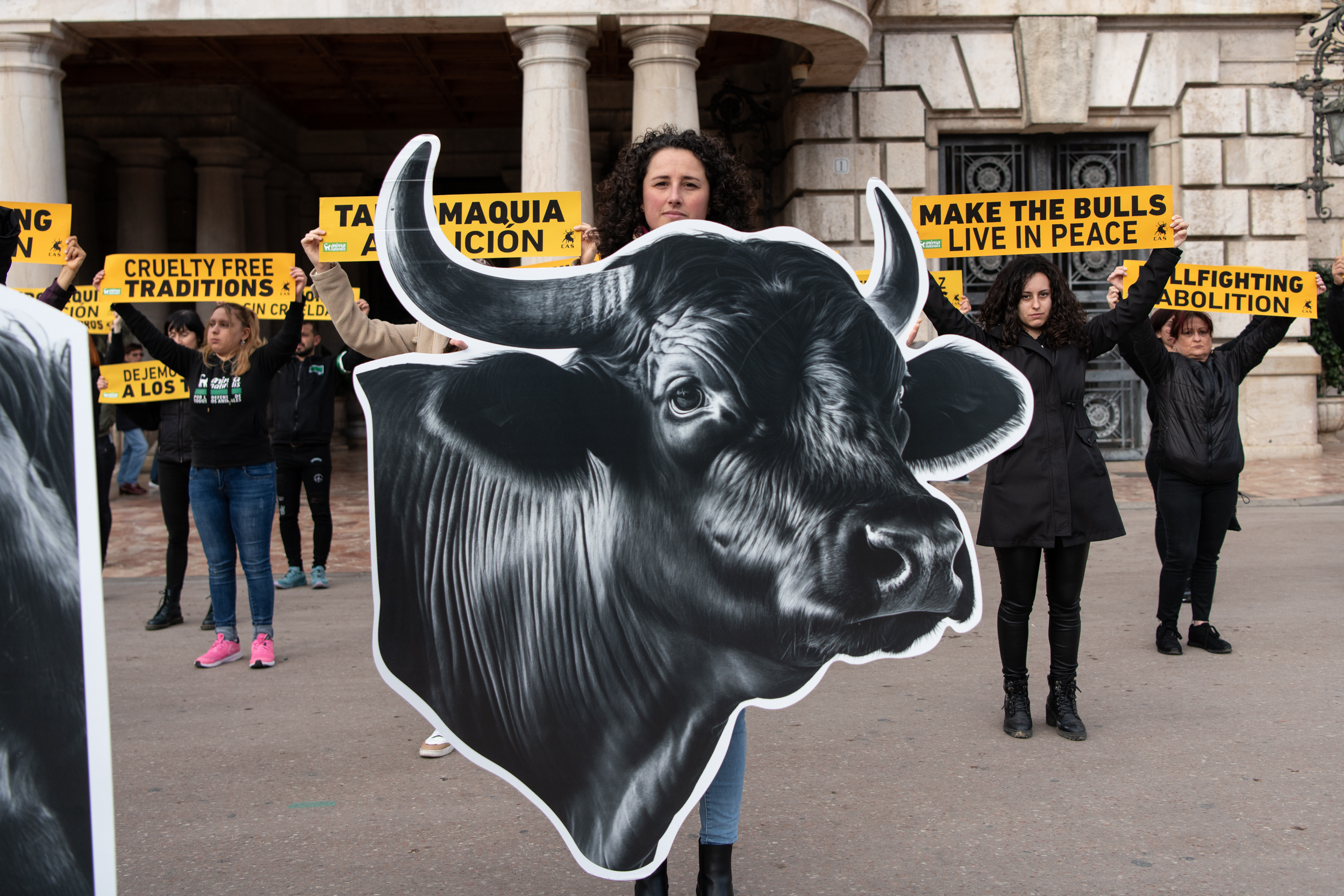 Maite van Gerwen protesting against bullfighting